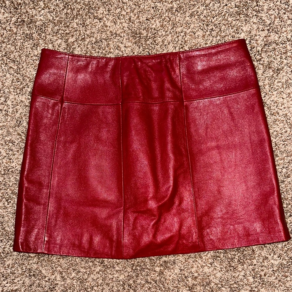 Red leather skirt
